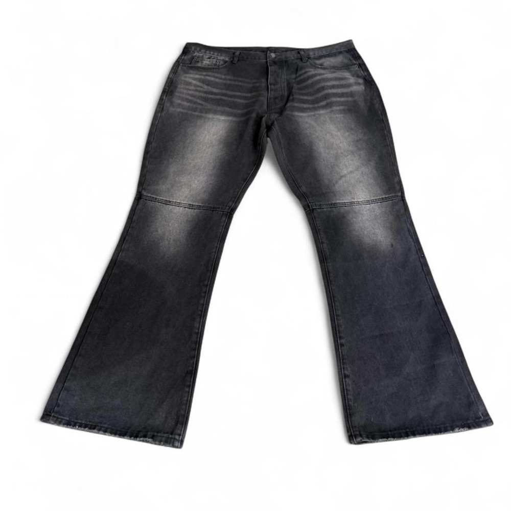 MNML Stacked Denim Jeans Mens 42x36 Black Washed Button Fly Streetwear - Picture 2 of 9